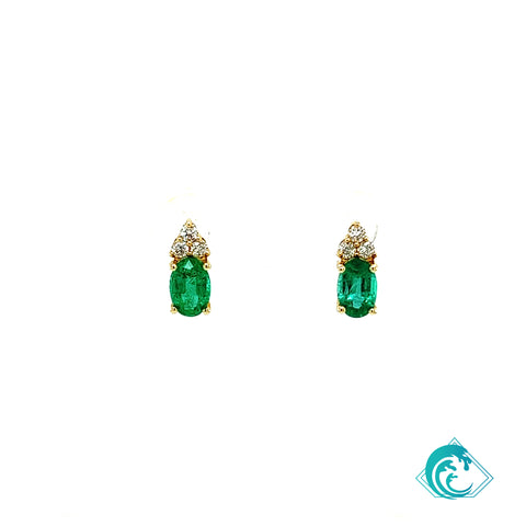 14K YG Emerald Oval Earring