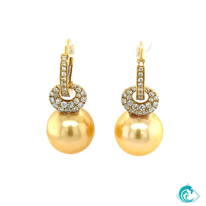 18KY Golden Indonesian Pearl Diamond Earrings
