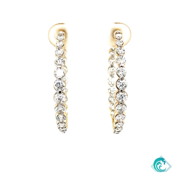 14K Yellow Gold Diamond 3ct In Out Hoop Earrings