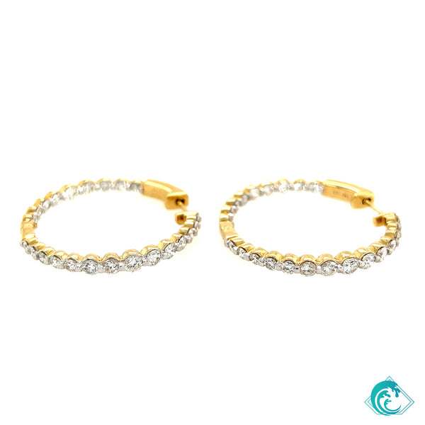 14K Yellow Gold Diamond 3ct In Out Hoop Earrings