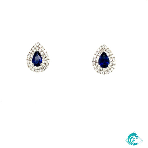 18KW Sapphire & Diamond Pear Shape Studs