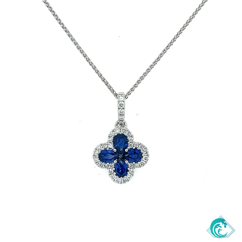 18KW Blue Sapphire Diamond Pendant