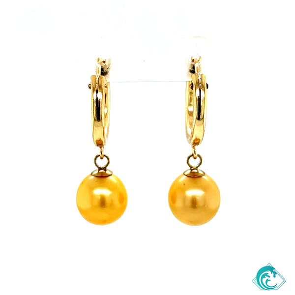 Gold Filled Golden Indonesian Pearl Hoop Earrings