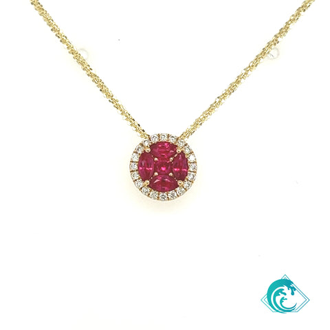 18KY Ruby Diamond Pendant