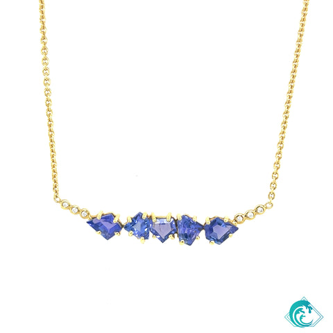 18KY Geometric Tanzanite Cluster Necklace