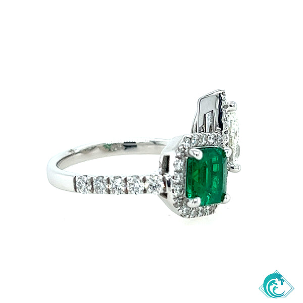 18KW Emerald and Diamond Duo Ring
