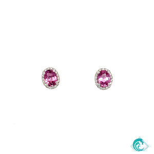 18KW Pink Sapphire Oval Earrings