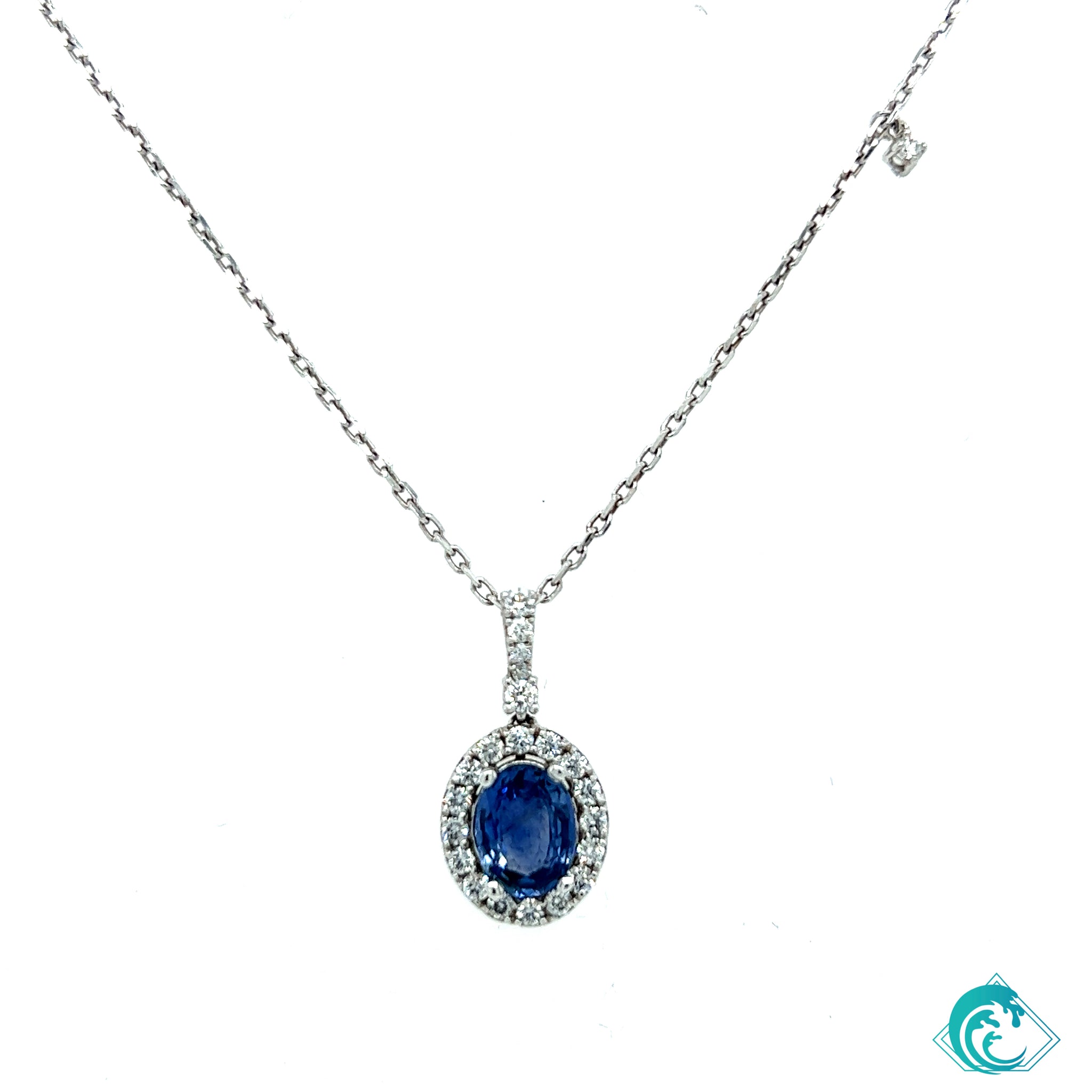 14KW Sapphire Necklace with Diamond Accent
