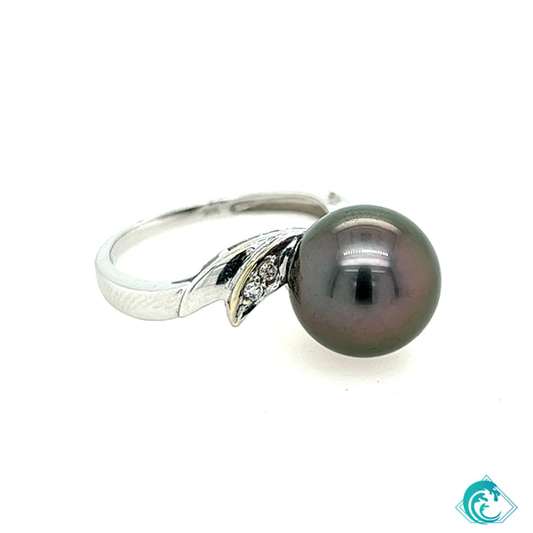 14KW Tahitian Black Pearl Diamond Ring