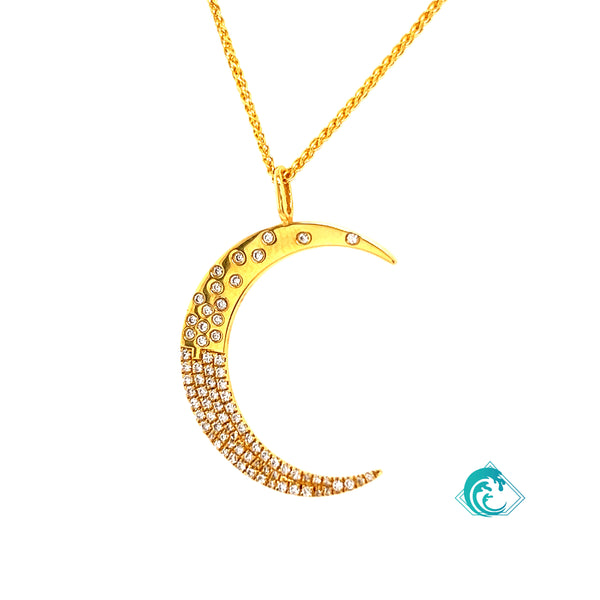 18KY Diamond Moon Necklace