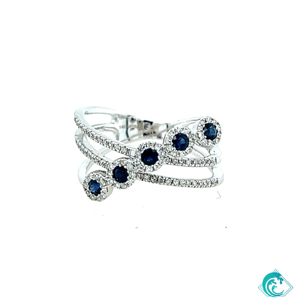14K WG Blue Sapphire Diamond Ring