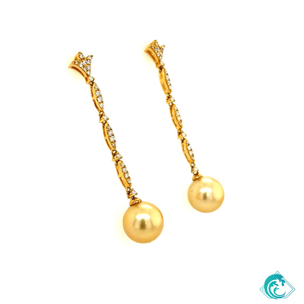 18KY Golden Indonesian Pearl Diamond Earrings