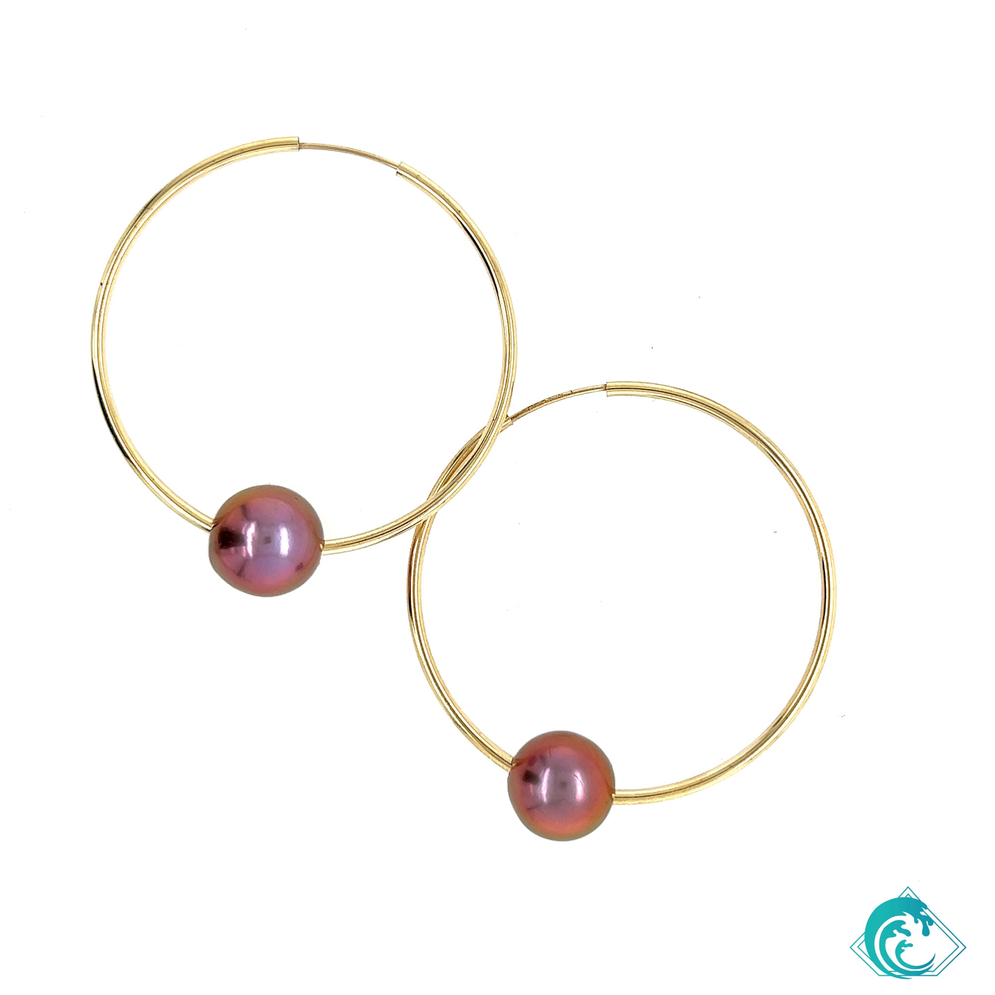 Gold Filled Endless Hoops with Pink Pearls