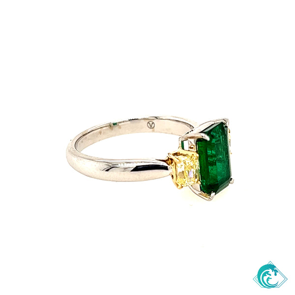 18K Two Tone Emerald & Yellow Diamond Ring