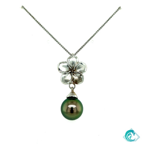14KW  Tahitian Pearl Plumeria Pendant