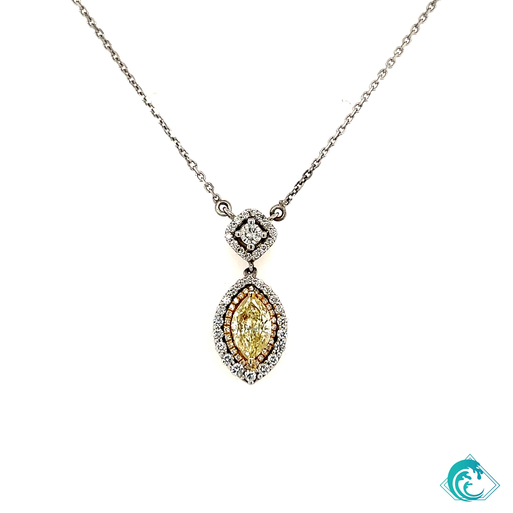 14K Two-Tone Natural Fancy Yellow Marquise Diamond Pendant