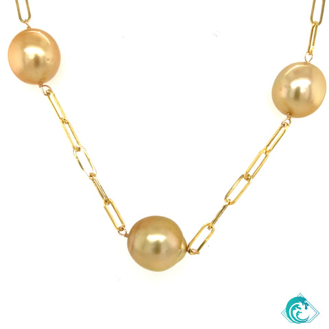 14KY Golden Indonesian Pearl Paperclip Necklace