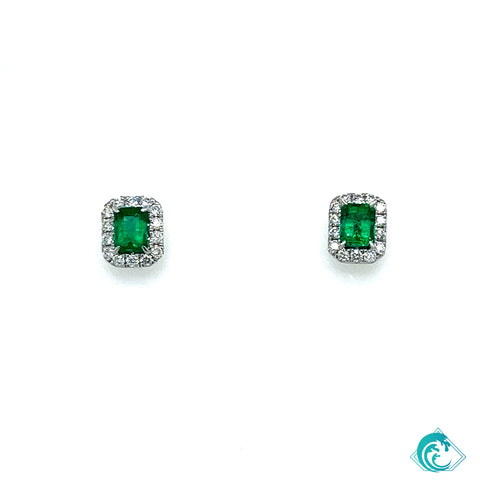 18KW Emerald Diamond Stud Earrings