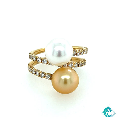 18KY Double S.Sea Australian & Golden Diamond Pearl Ring