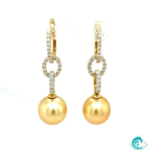 18KY Golden Indonesian Pearl Diamond Earrings