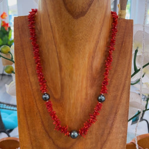 Red Coral and Tahitian Pearl Reef Necklace