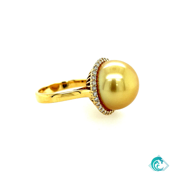 18K YG Tehani Golden Indonesian Pearl Diamond Ring