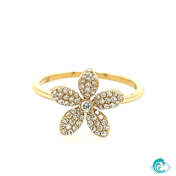14KY Diamond Plumeria Flower Ring