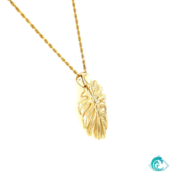 14K YG Monstera Leaf Pendant