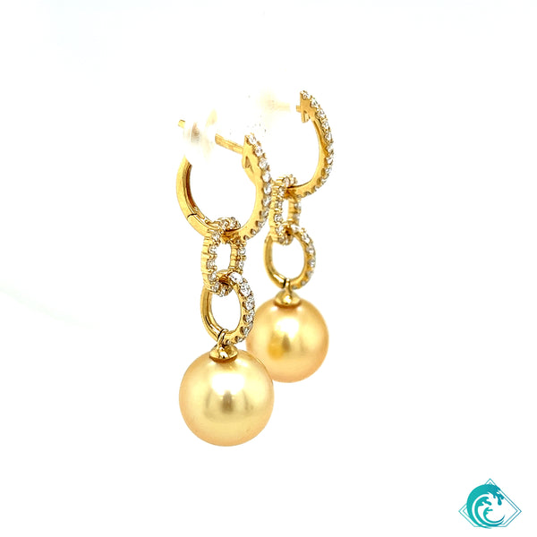 18KY Golden Indonesian Pearl Diamond Earrings