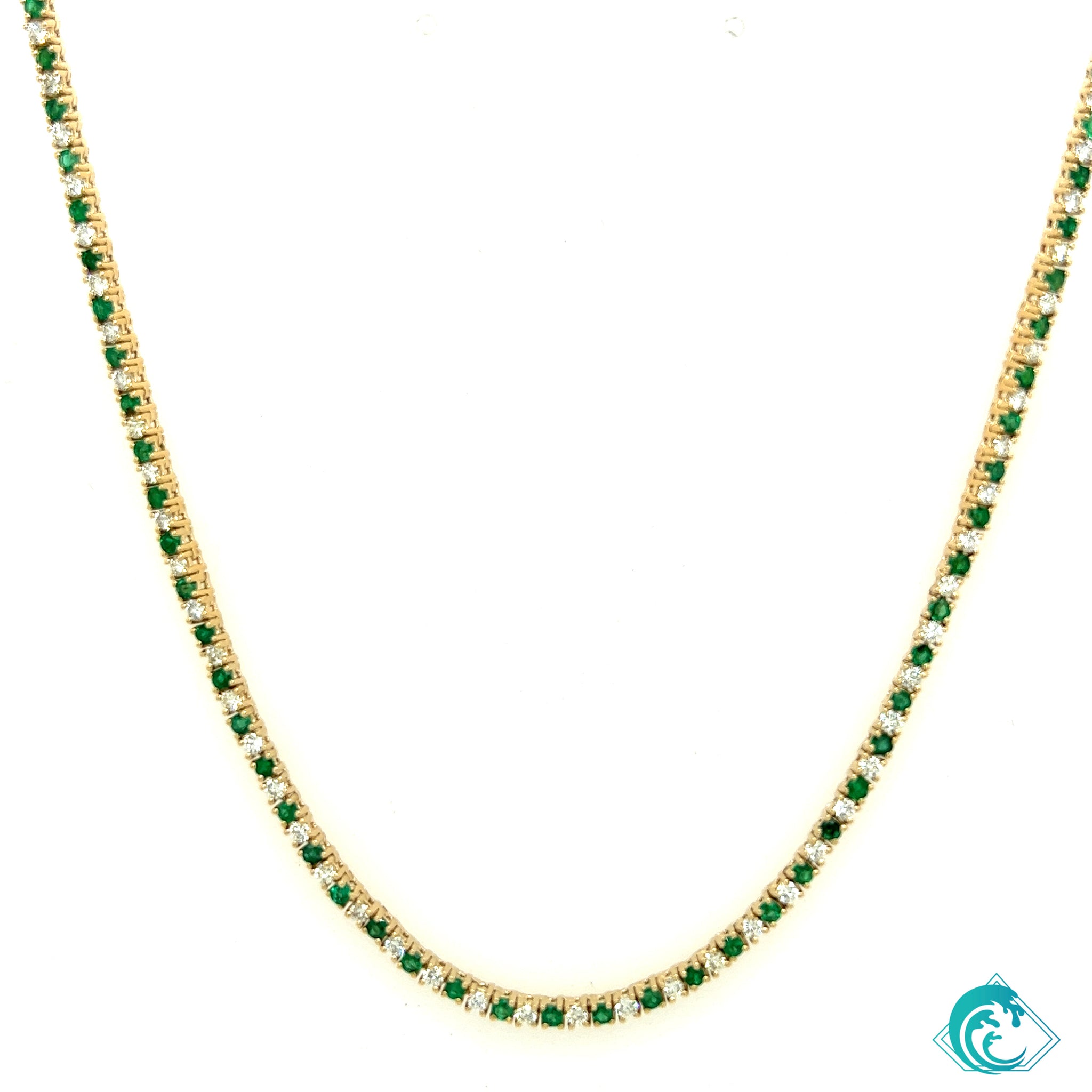 14KY Emerald & Diamond Tennis Necklace