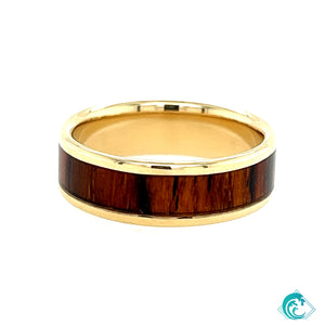 7mm 14K Yellow Gold with Cocobolo Wood Inlay