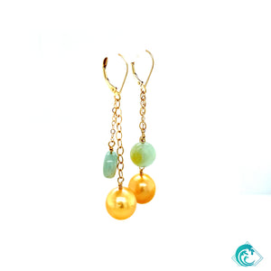 14KY Golden Indonesian Pearl & Aquamarine Earrings