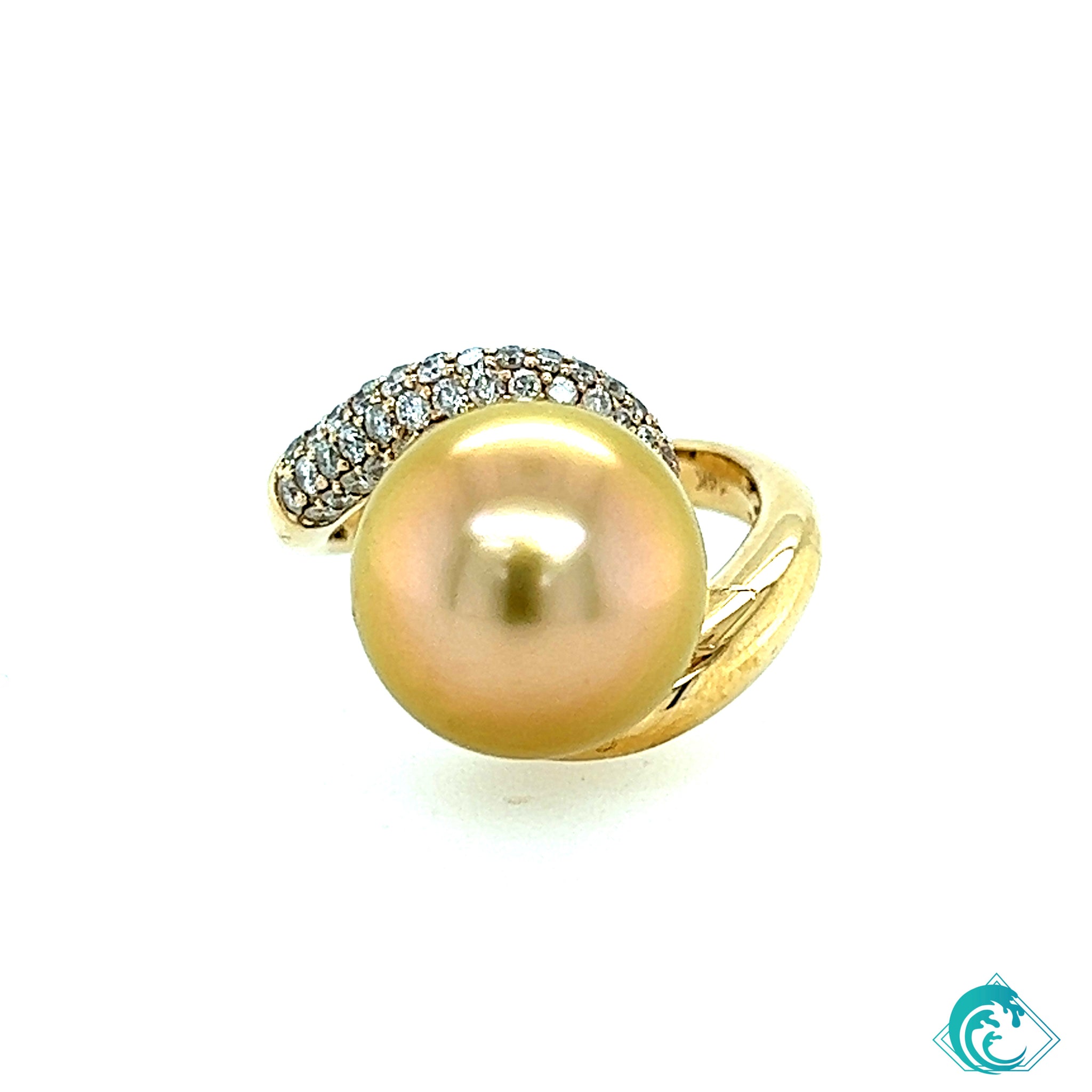 14K YG Golden Indonesian Pearl Diamond Ring