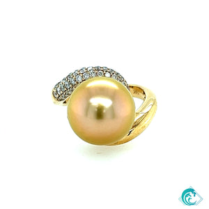 14K YG Golden Indonesian Pearl Diamond Ring