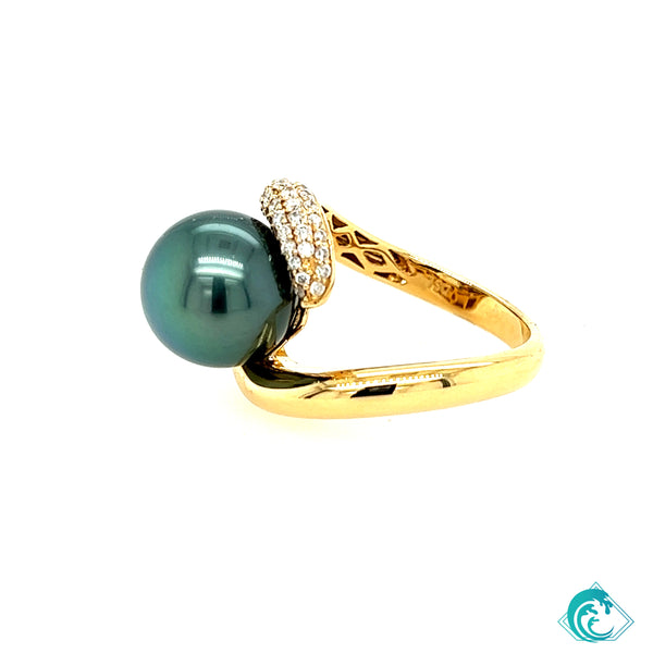 18KY Tahitian Pearl Riley Ring