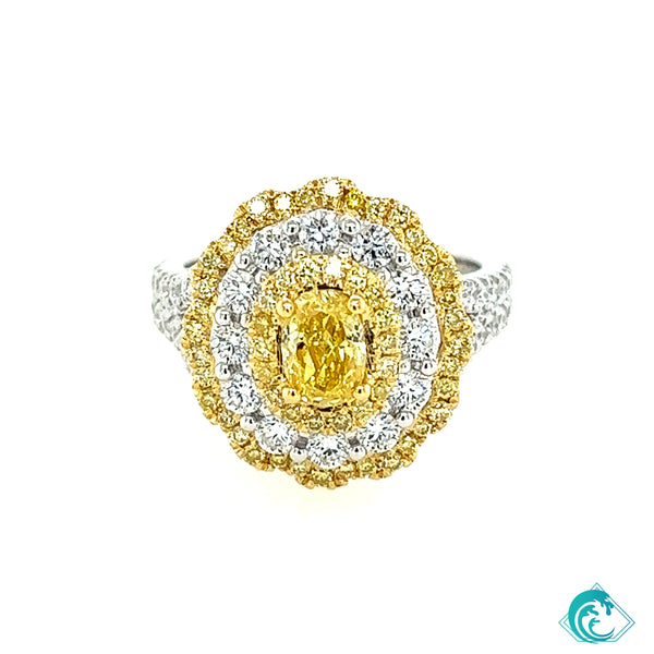 18KWY Fancy Oval Yellow Diamond Ring