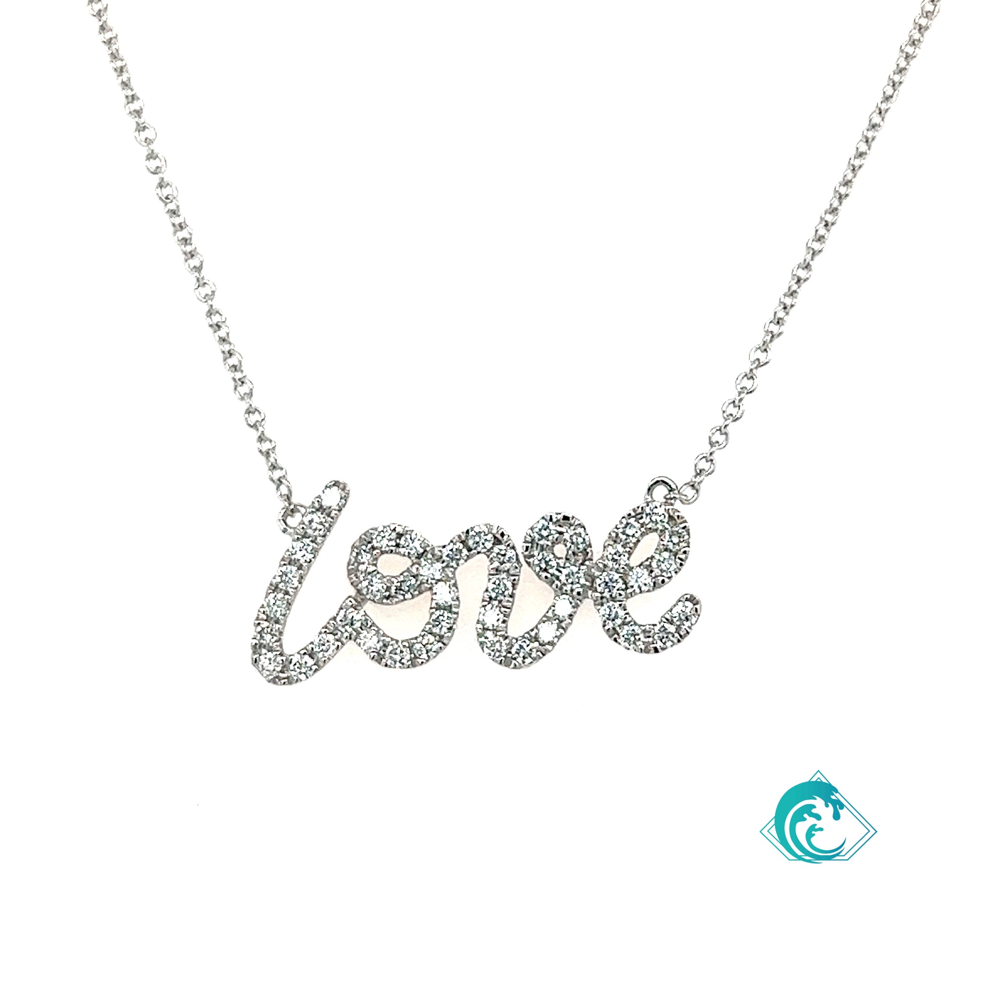 18K WG Diamond Script Love Necklace