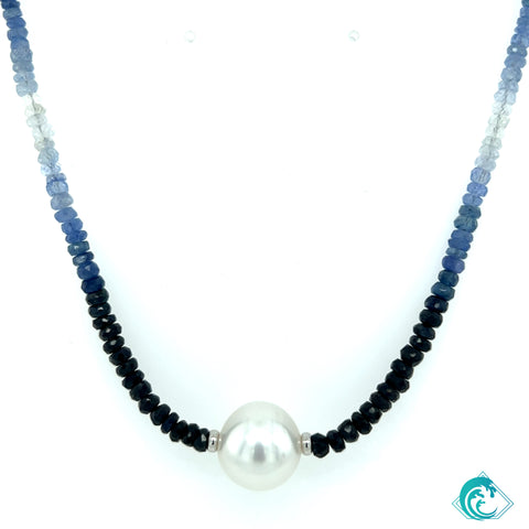 Blue Sapphire Ombré South Sea Pearl Necklace