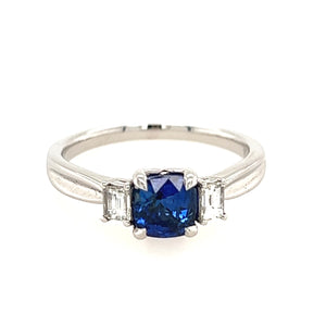 18KW Cushion Cut Sapphire Ring