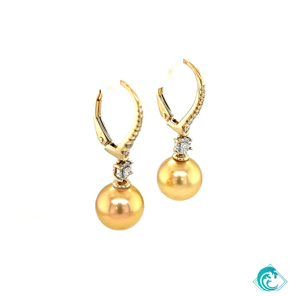 14KY Julia Golden Indonesian Pearl Diamond Earrings