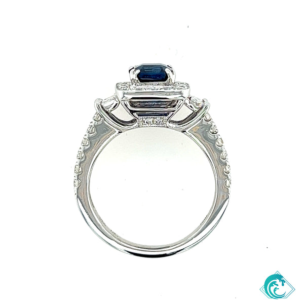 18KW Sapphire Baguette Diamond Ring