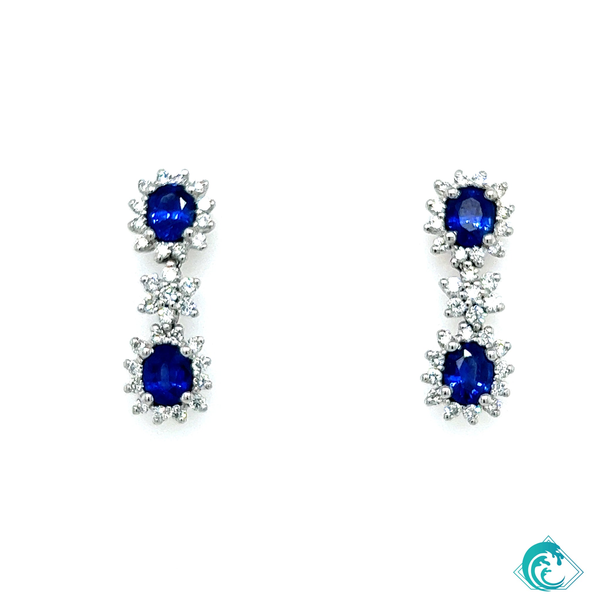 18KW Sapphire & Diamond Drop Earrings