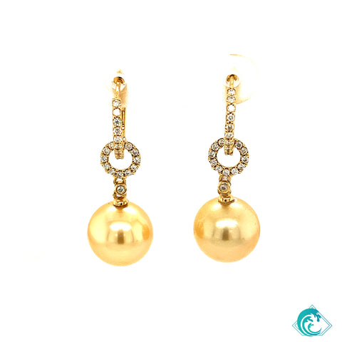 18KY Golden Indonesian Pearl Diamond Circle Earrings
