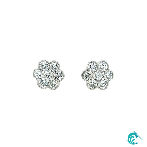 18KW Floral Diamond Stud Earrings