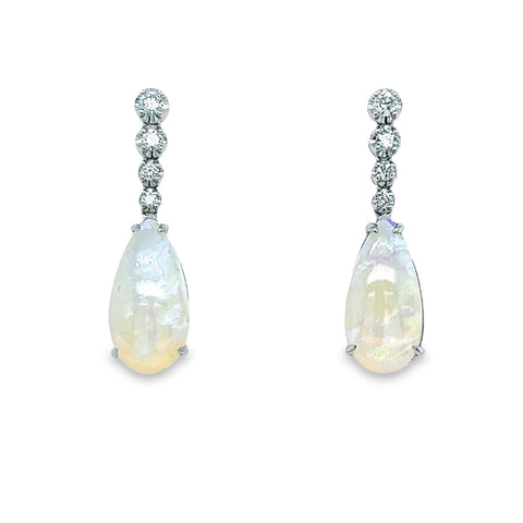 14KW Pear Shape Ethiopian Opal Diamond Earrings
