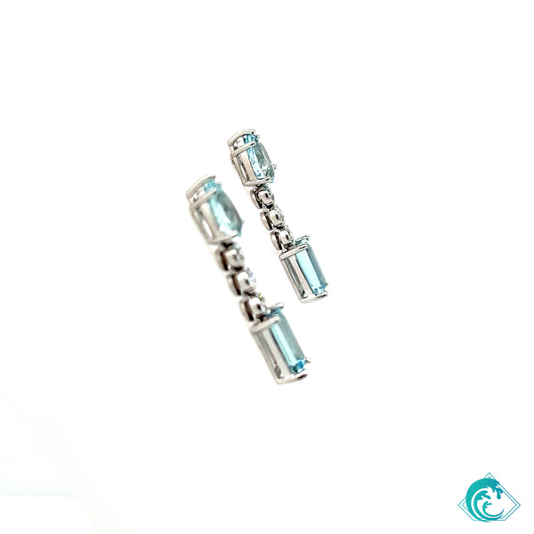 18K Aquamarine Diamond Dangle Earrings