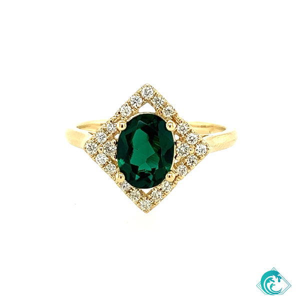 14KY Lab Grown Emerald & Diamond Ring