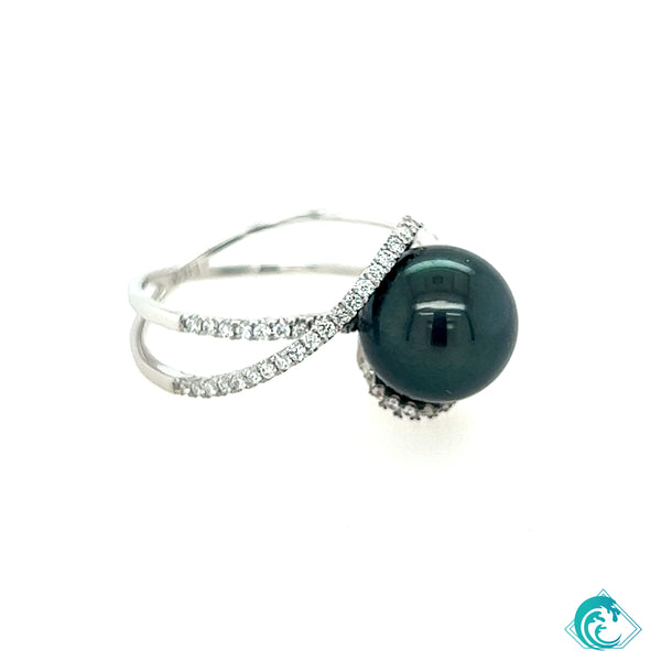 14KW Tahitian Pearl & Diamond Ring