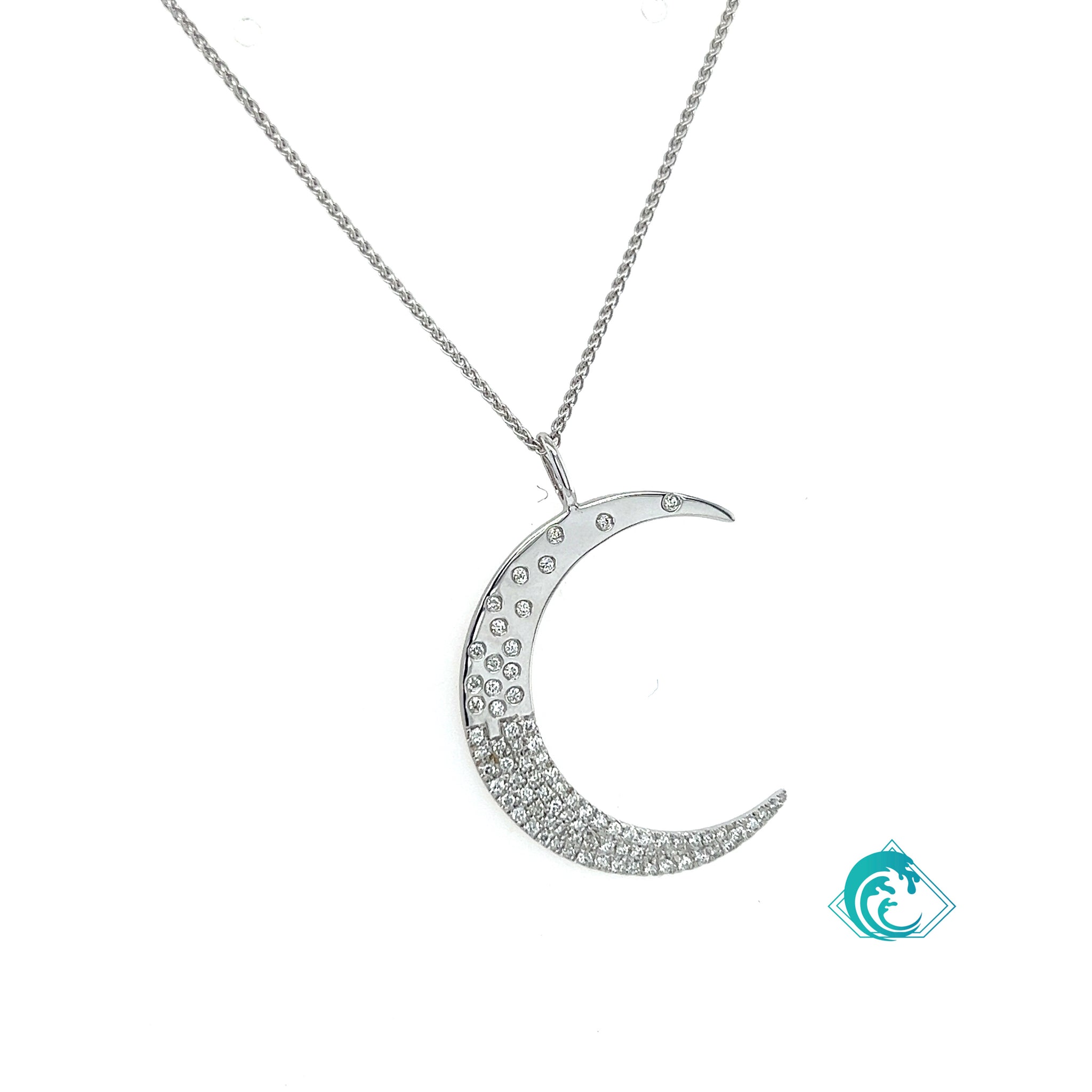 18KW Diamond Moon Necklace
