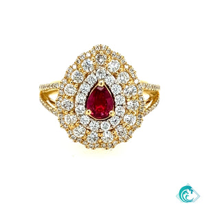 18KWY Pear Shaped Ruby and Diamond Ring